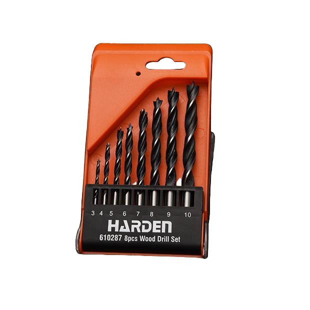 Jogo de Brocas para Madeira HARDEN 8 Peças – Aço Carbono Temperado de 3 a 10 mm