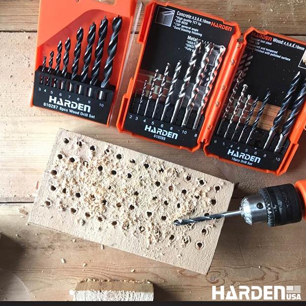 Jogo de Brocas para Madeira HARDEN 8 Peças – Aço Carbono Temperado de 3 a 10 mm