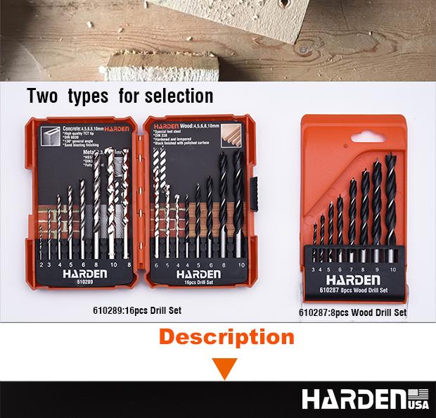 Jogo de Brocas para Madeira HARDEN 8 Peças – Aço Carbono Temperado de 3 a 10 mm