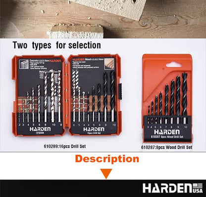Jogo de Brocas para Madeira HARDEN 8 Peças – Aço Carbono Temperado de 3 a 10 mm