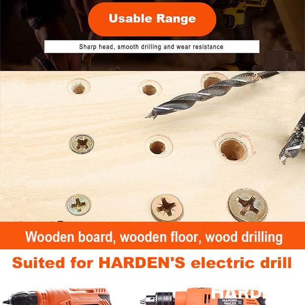 Jogo de Brocas para Madeira HARDEN 8 Peças – Aço Carbono Temperado de 3 a 10 mm