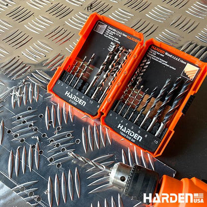 Jogo de Brocas HARDEN 16 Peças – HSS, Madeira e Concreto com Estojo Organizador