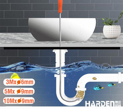 Desentupidor Manual de Esgoto HARDEN 3–10 Metros (6–9mm) em Aço Mola Flexível com Manivela