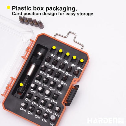 Jogo de Bits HARDEN 1/4” (6,35 mm) em Aço S2 com Suporte de Engate Rápido – 33 Peças