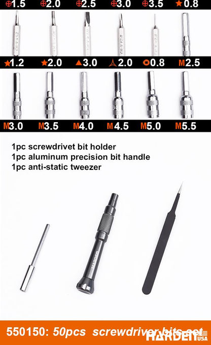 Jogo de Bits HARDEN 1/4” (6,35 mm) em Aço S2 com Suporte de Engate Rápido – 33 Peças