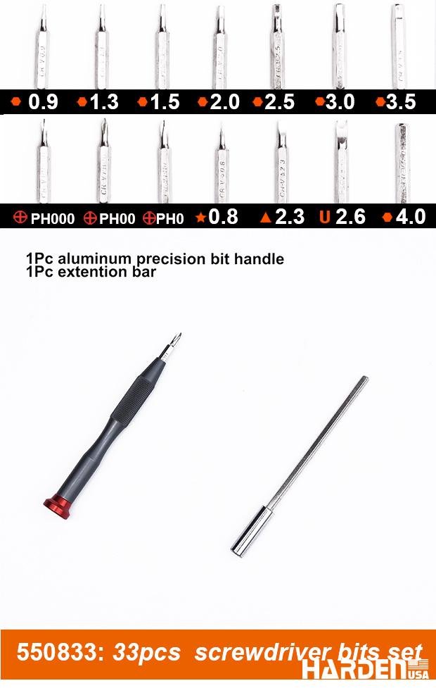 Jogo de Bits HARDEN 1/4” (6,35 mm) em Aço S2 com Suporte de Engate Rápido – 33 Peças