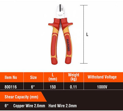 Alicate de Corte Diagonal Isolado 6” (150mm) HARDEN – Certificação VDE/GS, Profissional e Seguro