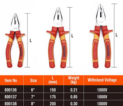 Alicate Universal Isolado HARDEN 6" (150 mm), 7" (175 mm) e 8" (200 mm) – Certificado VDE/GS