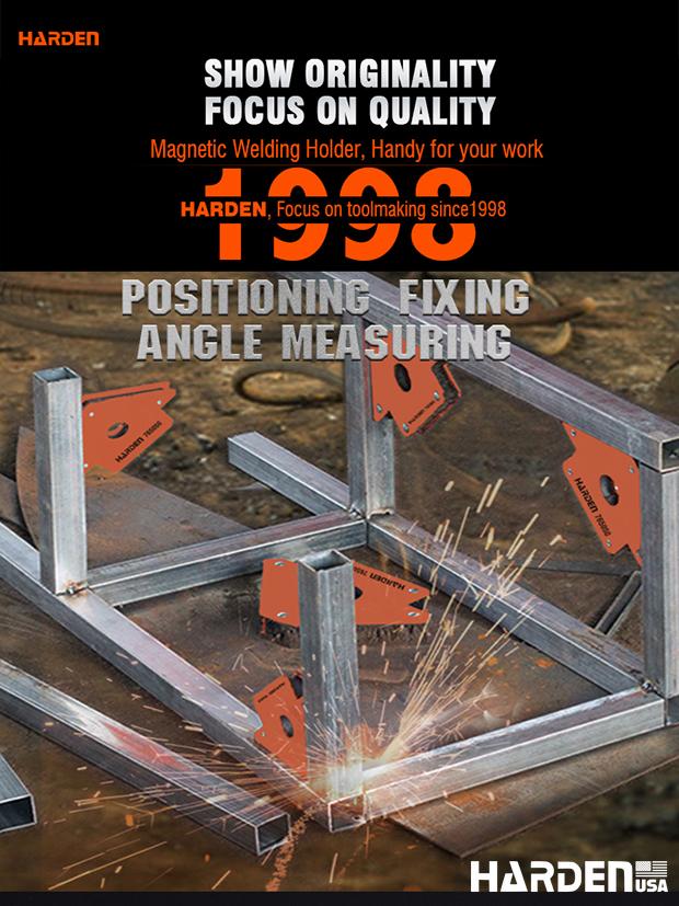 HARDEN Suporte Magnético de Solda — Aço Carbono com Ângulos 45° / 90° / 135° para Fixação Metálica Profissional