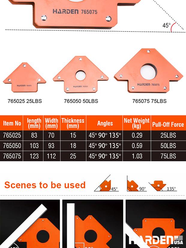HARDEN Suporte Magnético de Solda — Aço Carbono com Ângulos 45° / 90° / 135° para Fixação Metálica Profissional