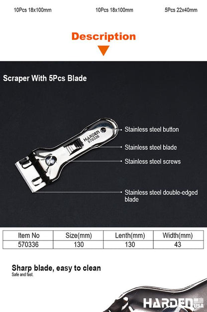 Scraper com 5 Lâminas de Substituição HARDEN – Corpo de Metal para Remoção Eficiente