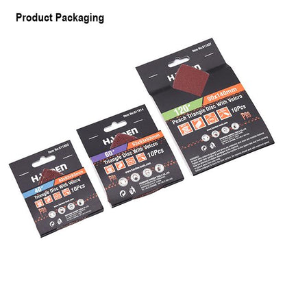 Disco Triangular com Velcro HARDEN – Óxido de Alumínio para Lixamento de Madeira e Aço (10 Peças por Cartela)