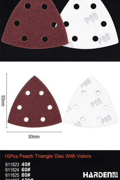 Disco Triangular com Velcro HARDEN – Óxido de Alumínio para Lixamento de Madeira e Aço (10 Peças por Cartela)