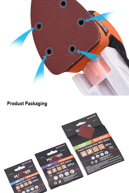 Disco Triangular com Velcro HARDEN – Óxido de Alumínio para Lixamento de Madeira e Aço (10 Peças por Cartela)