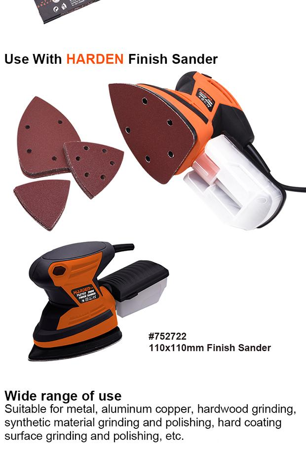 Disco Triangular com Velcro HARDEN – Óxido de Alumínio para Lixamento de Madeira e Aço (10 Peças por Cartela)