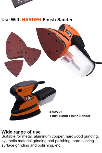 Disco Triangular com Velcro HARDEN – Óxido de Alumínio para Lixamento de Madeira e Aço (10 Peças por Cartela)