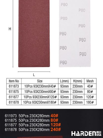 HARDEN Lixa 230×280 mm – Folha Abrasiva em Óxido de Alumínio para Madeira, Móveis e Acabamento Profissional