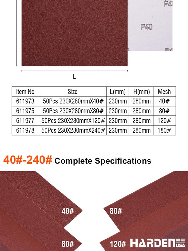 HARDEN Lixa 230×280 mm – Folha Abrasiva em Óxido de Alumínio para Madeira, Móveis e Acabamento Profissional