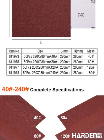 HARDEN Lixa 230×280 mm – Folha Abrasiva em Óxido de Alumínio para Madeira, Móveis e Acabamento Profissional
