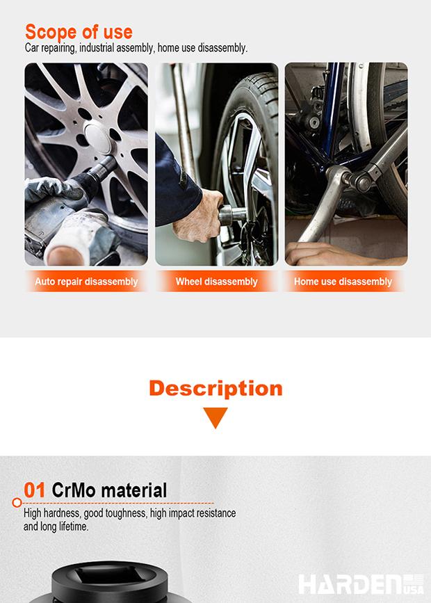 Soquete de Impacto HARDEN 1/2" (12,7 mm) – Aço CrMo, 6 Pontos, Uso com Chave de Impacto