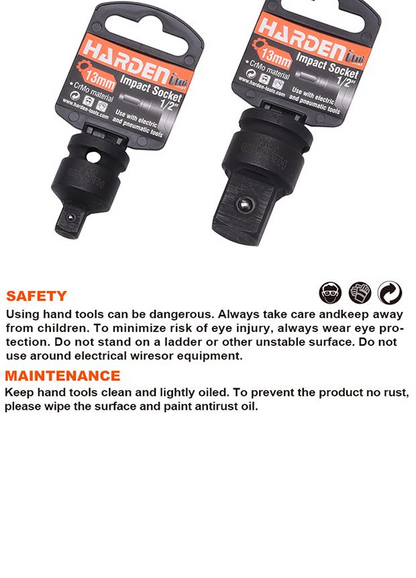 Adaptador de Impacto HARDEN 1/2” Fêmea x 3/8” Macho em Aço Cromo Molibdênio