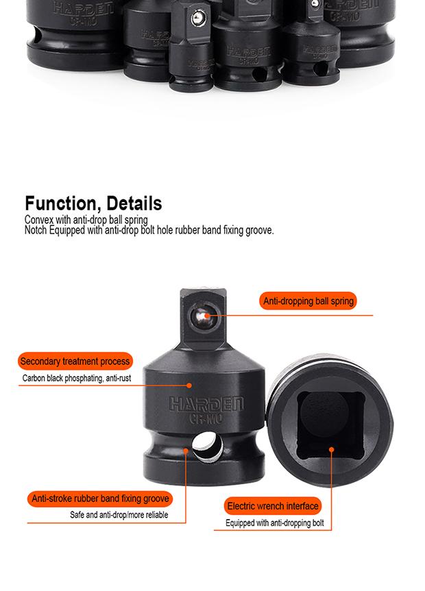 Adaptador de Impacto HARDEN 1/2” Fêmea x 3/4” Macho em Aço Cromo Molibdênio