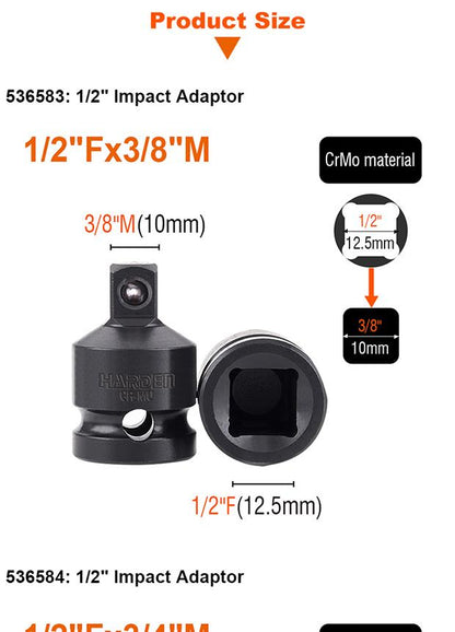 Adaptador de Impacto HARDEN 1/2” Fêmea x 3/4” Macho em Aço Cromo Molibdênio
