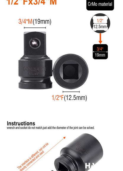 Adaptador de Impacto HARDEN 1/2” Fêmea x 3/4” Macho em Aço Cromo Molibdênio