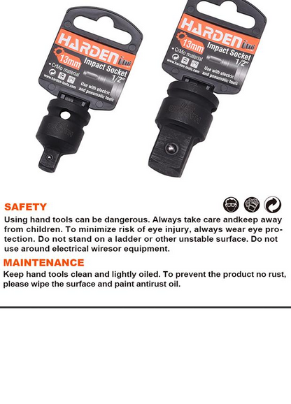 Adaptador de Impacto HARDEN 1/2” Fêmea x 3/4” Macho em Aço Cromo Molibdênio