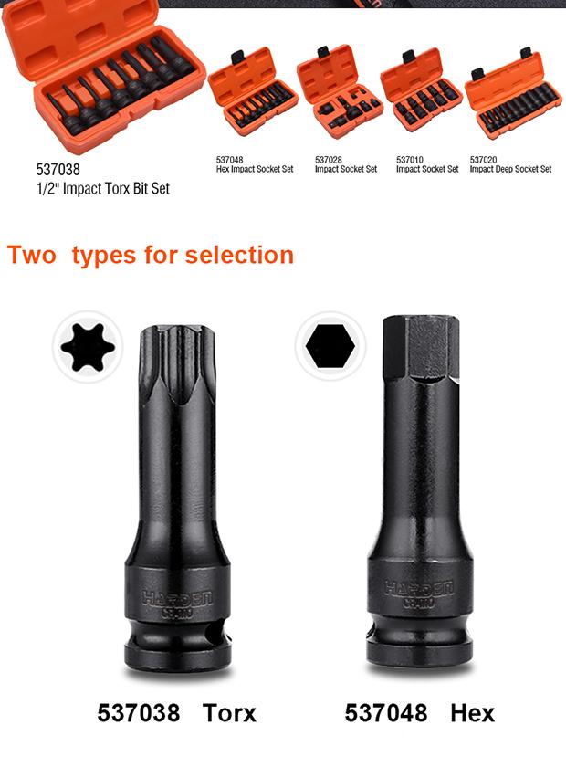 Jogo de Pontas Torx de Impacto HARDEN 1/2” (12,7 mm) com 8 Peças em Aço Cromo Molibdênio