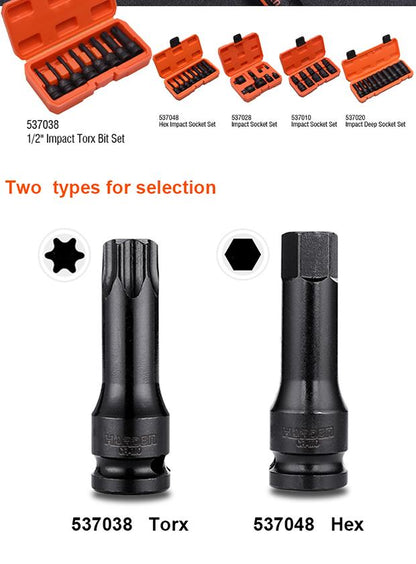 Jogo de Pontas Torx de Impacto HARDEN 1/2” (12,7 mm) com 8 Peças em Aço Cromo Molibdênio