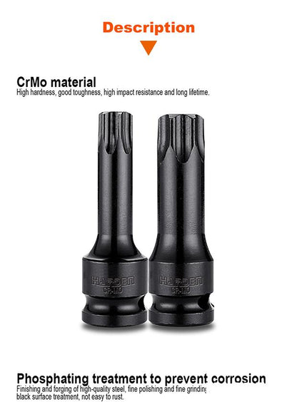 Jogo de Pontas Torx de Impacto HARDEN 1/2” (12,7 mm) com 8 Peças em Aço Cromo Molibdênio