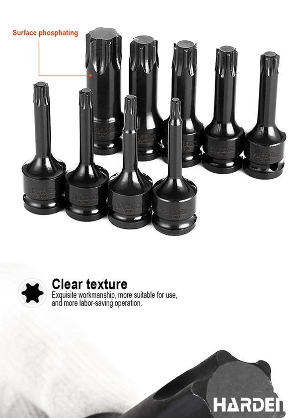 Jogo de Pontas Torx de Impacto HARDEN 1/2” (12,7 mm) com 8 Peças em Aço Cromo Molibdênio