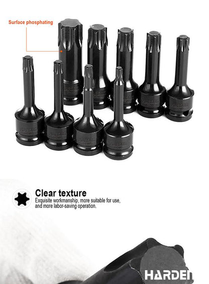 Jogo de Pontas Torx de Impacto HARDEN 1/2” (12,7 mm) com 8 Peças em Aço Cromo Molibdênio