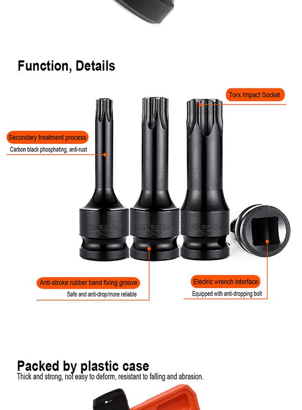 Jogo de Pontas Torx de Impacto HARDEN 1/2” (12,7 mm) com 8 Peças em Aço Cromo Molibdênio