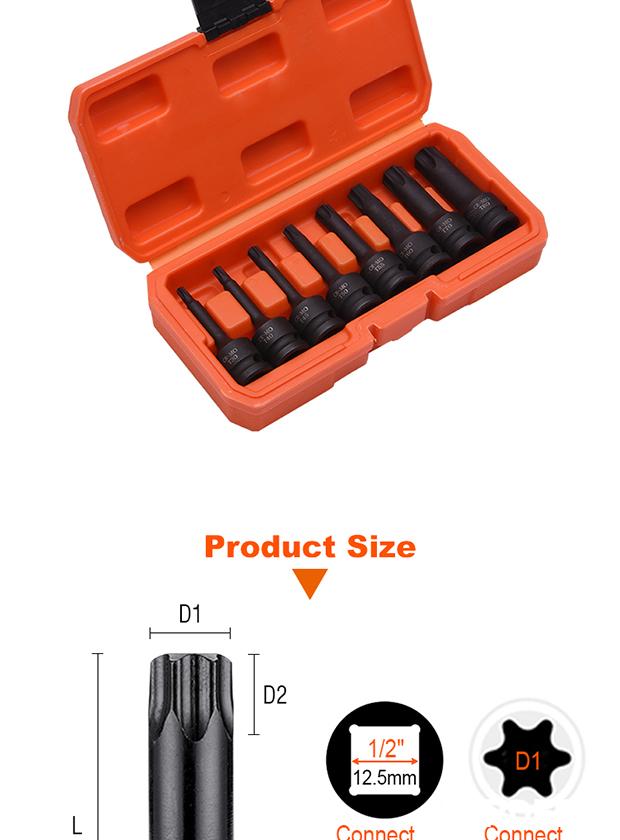 Jogo de Pontas Torx de Impacto HARDEN 1/2” (12,7 mm) com 8 Peças em Aço Cromo Molibdênio