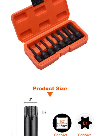 Jogo de Pontas Torx de Impacto HARDEN 1/2” (12,7 mm) com 8 Peças em Aço Cromo Molibdênio