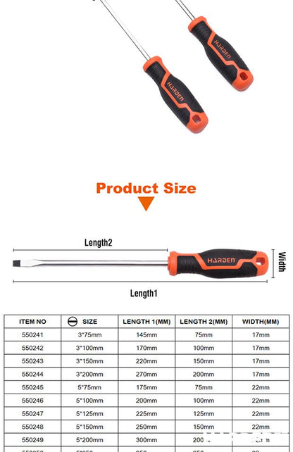 Chave de Fenda HARDEN com Cabo TPR – Aço CR-V 6150 Temperado (modelos variados)