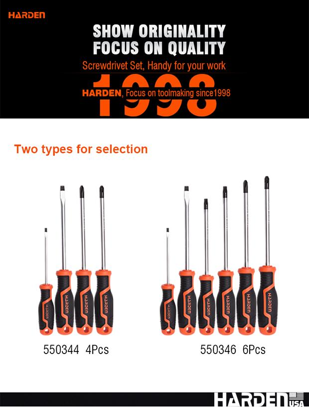 Jogo de Chaves de Fenda, Phillips e Torx HARDEN 100 mm (6 Peças)