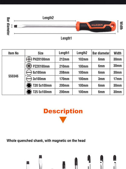 Jogo de Chaves de Fenda, Phillips e Torx HARDEN 100 mm (6 Peças)