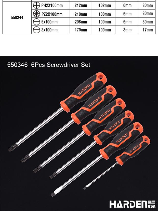 Jogo de Chaves de Fenda, Phillips e Torx HARDEN 100 mm (6 Peças)