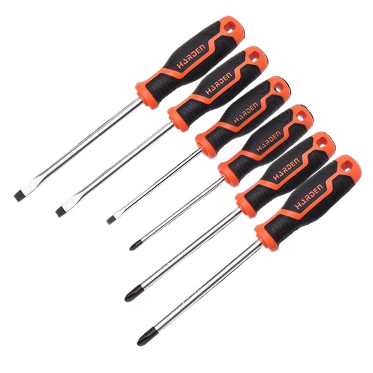 Jogo de Chaves de Fenda e Philips HARDEN 6 Peças em Aço Cromo-Vanádio com Cabo Ergonômico