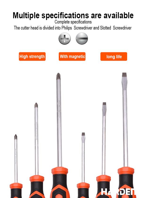 Chave Phillips HARDEN PH1 100mm, PH2 150mm e PH3 200mm – Aço CR-V Temperado e Cabo TPR Antiderrapante