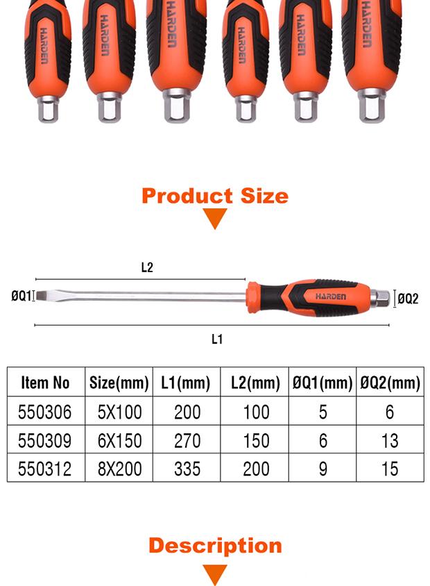 Jogo de Chaves de Fenda HARDEN CR-V com Cabo TPR – Modelos 5×100, 6×150 e 8×200 mm