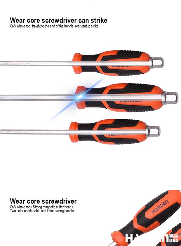 Jogo de Chaves de Fenda HARDEN CR-V com Cabo TPR – Modelos 5×100, 6×150 e 8×200 mm