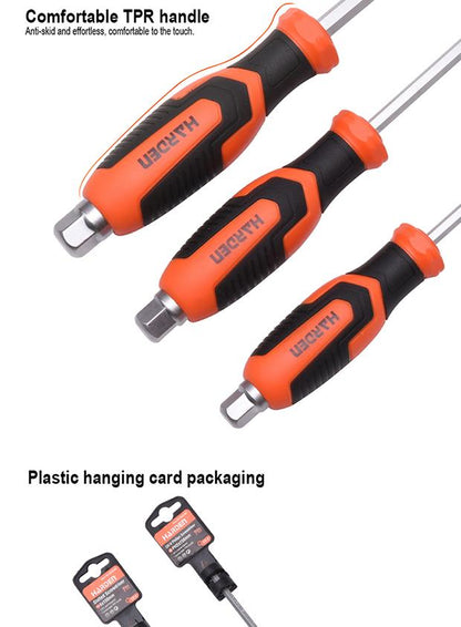 Jogo de Chaves de Fenda HARDEN CR-V com Cabo TPR – Modelos 5×100, 6×150 e 8×200 mm