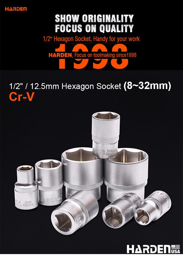 Soquete Sextavado 1/2" Harden – Aço CR-V de Alta Resistência para Uso Profissional