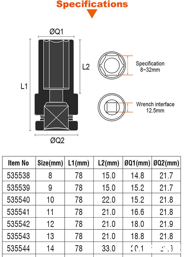 HARDEN – Soquete Longo Sextavado 1/2" em Aço CR-V (Várias Medidas)