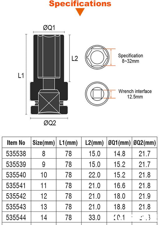 HARDEN – Soquete Longo Sextavado 1/2" em Aço CR-V (Várias Medidas)