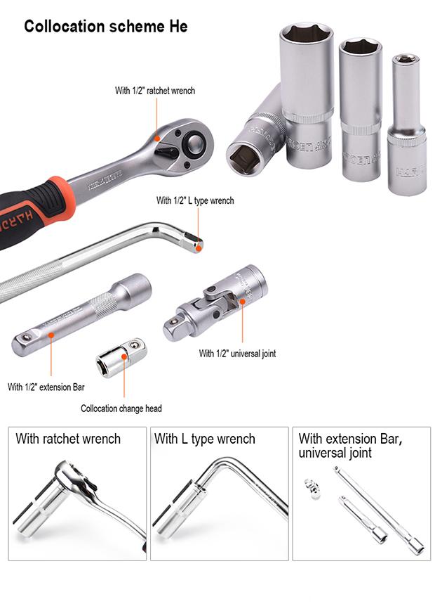 HARDEN – Soquete Longo Sextavado 1/2" em Aço CR-V (Várias Medidas)
